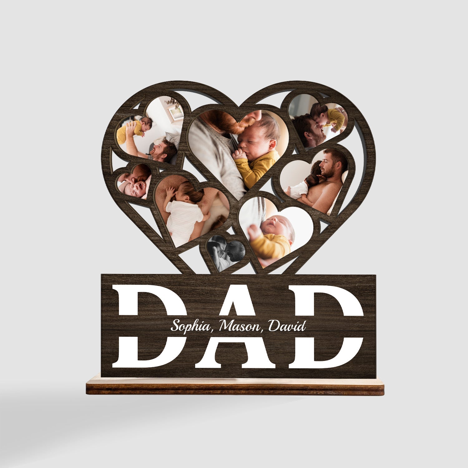 Dad, Custom Photo, Heart Shape, Wooden Plaque 3 Layers