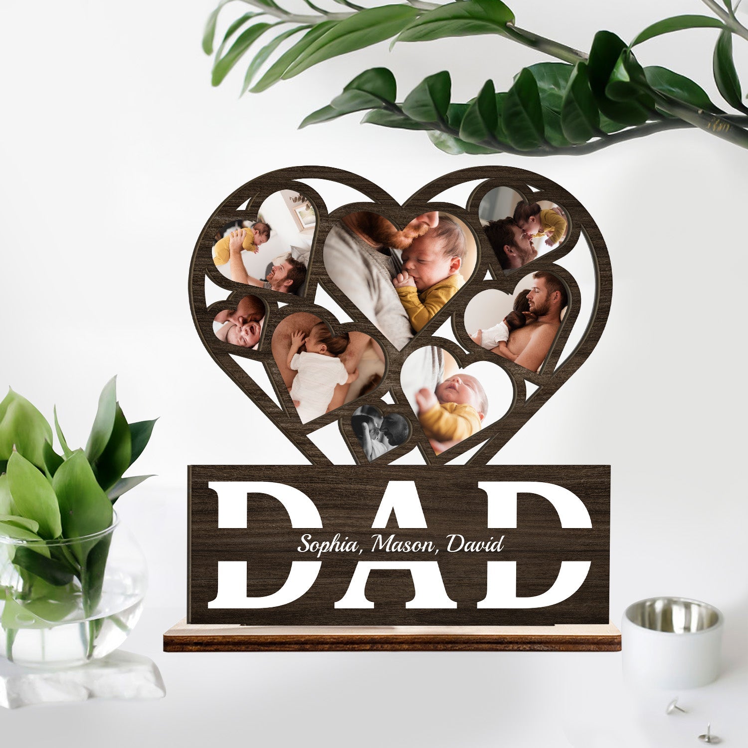 Dad, Custom Photo, Heart Shape, Wooden Plaque 3 Layers