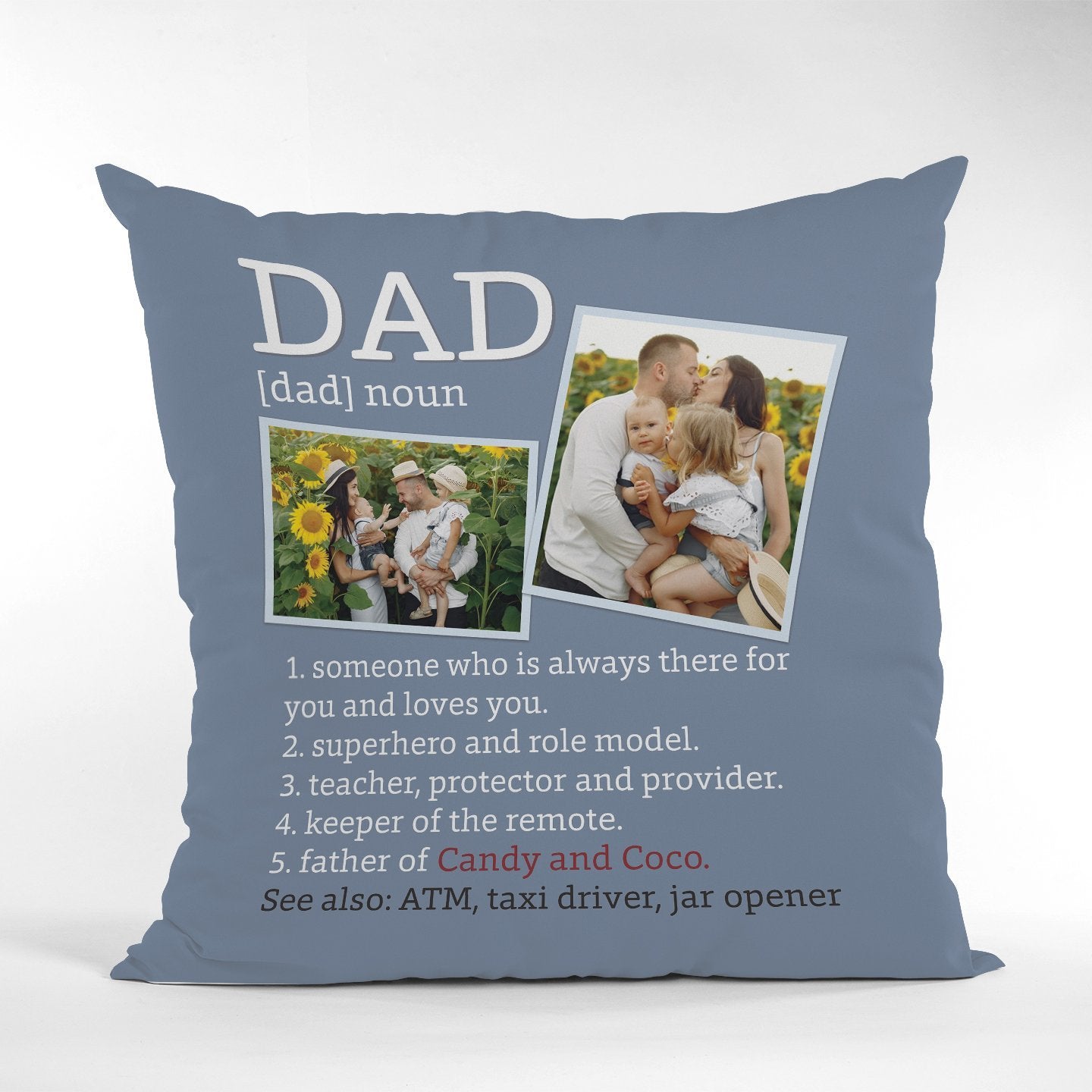 Dad, Custom Photo, Personalized Name Pillow