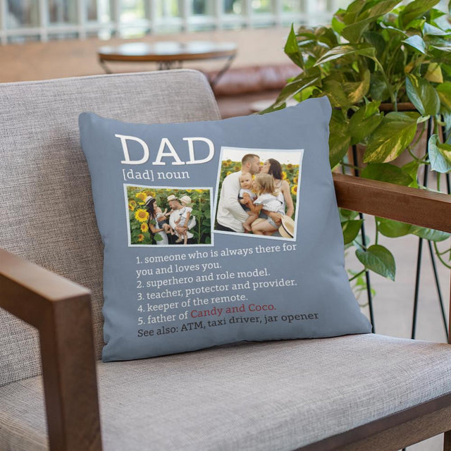 Dad, Custom Photo, Personalized Name Pillow