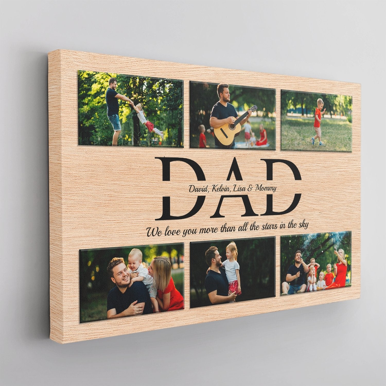 Dad Custom Text and Photo - Personalized Light Wood Background Canvas