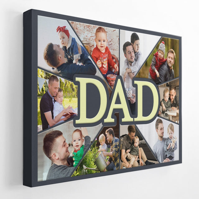 Dad Custom Upload Photo, 10 Pictures Gift For Father's Day Canvas Wall Art