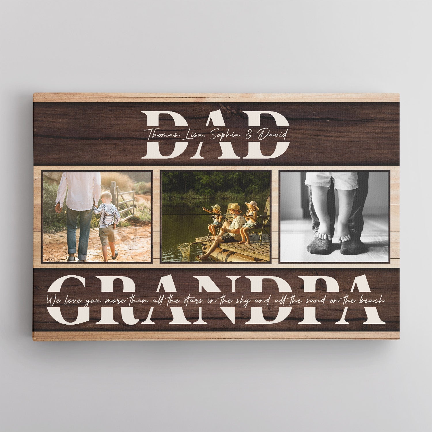 Dad, Grandpa, Custom Photo - Personalized Name And Text Canvas Wall Art, Gifts For Grandpa