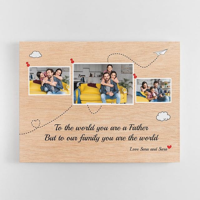 Dad Is The World Custom Photo - Personalized Light Wood Background Canvas