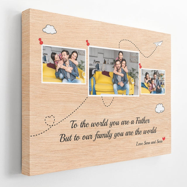 Dad Is The World Custom Photo - Personalized Light Wood Background Canvas