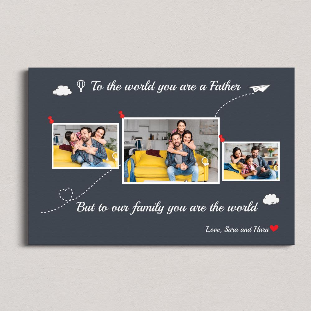 Dad Is The World Custom Photo - Personalized Navy Vintage Canvas
