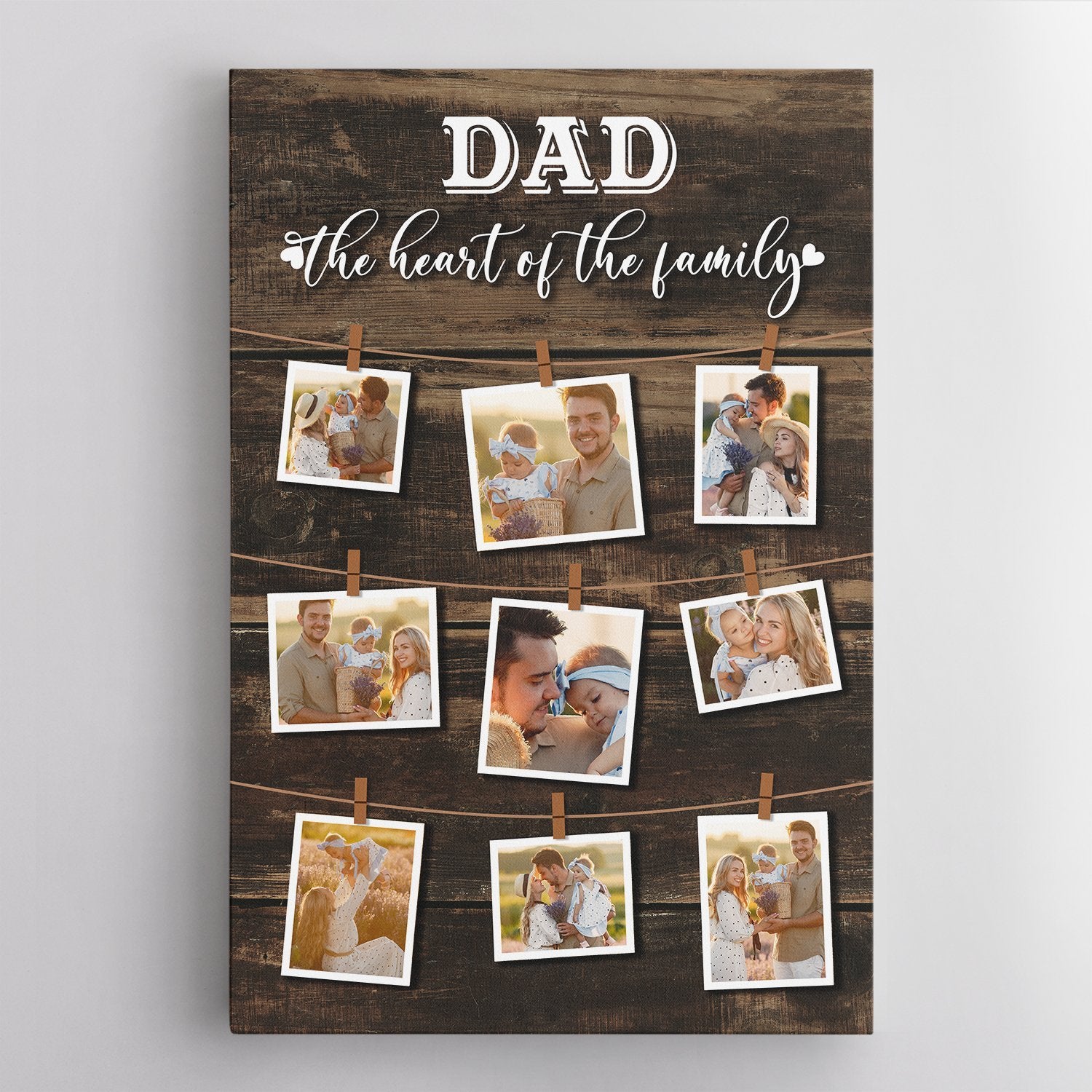 Dad, The Heart Of The Family, Custom Photo And Text Canvas Wall Art