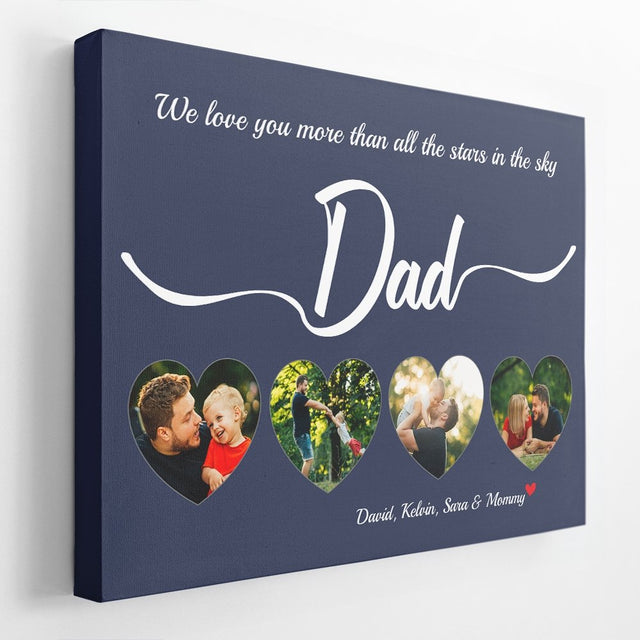 Dad Upload Photo In Heart - Personalized Navy Vintage Background Canvas