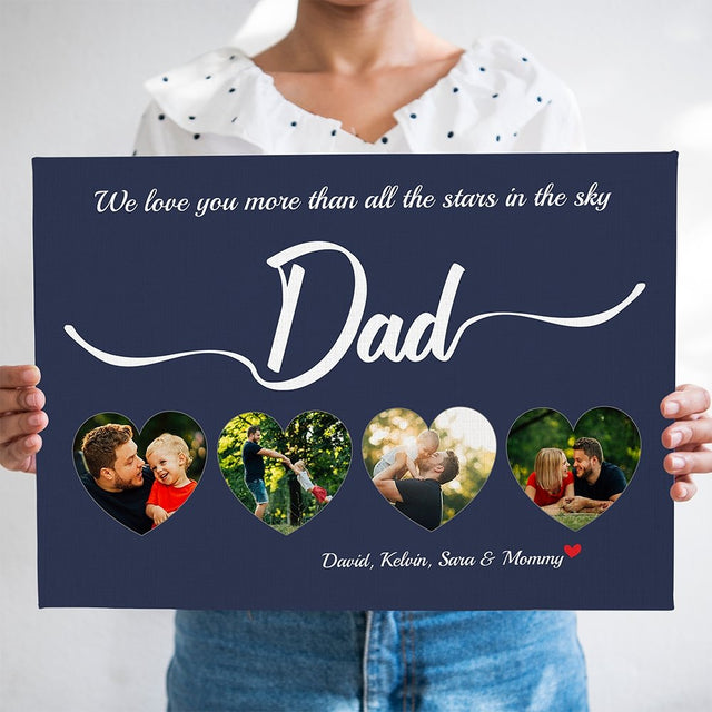 Dad Upload Photo In Heart - Personalized Navy Vintage Background Canvas