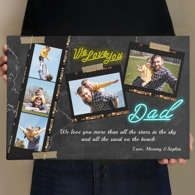 Dad, We Love You, Custom Photo, Personalized Name And Text Canvas Wall Art