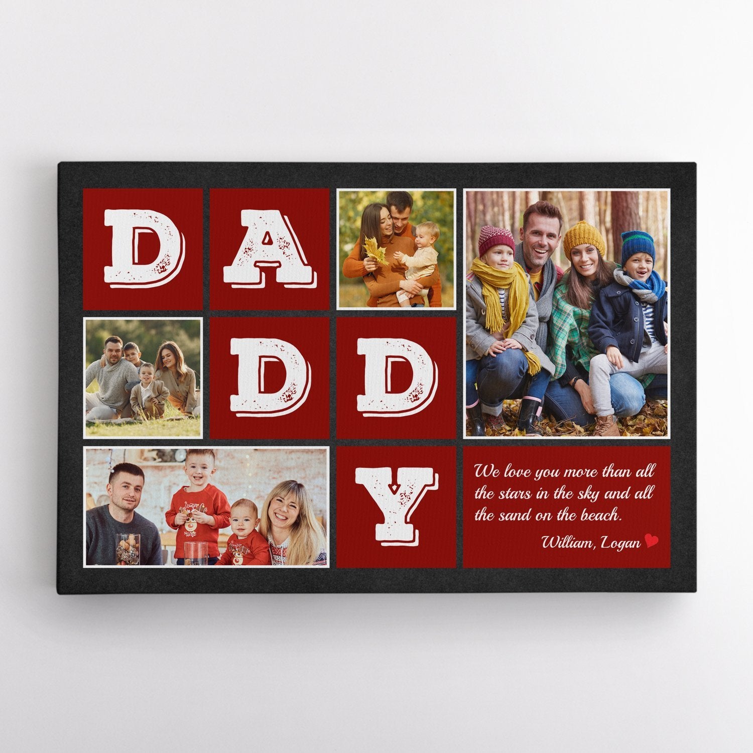 Daddy, Custom Photo, 4 Pictures, Personalized Name And Text Canvas Wall Art