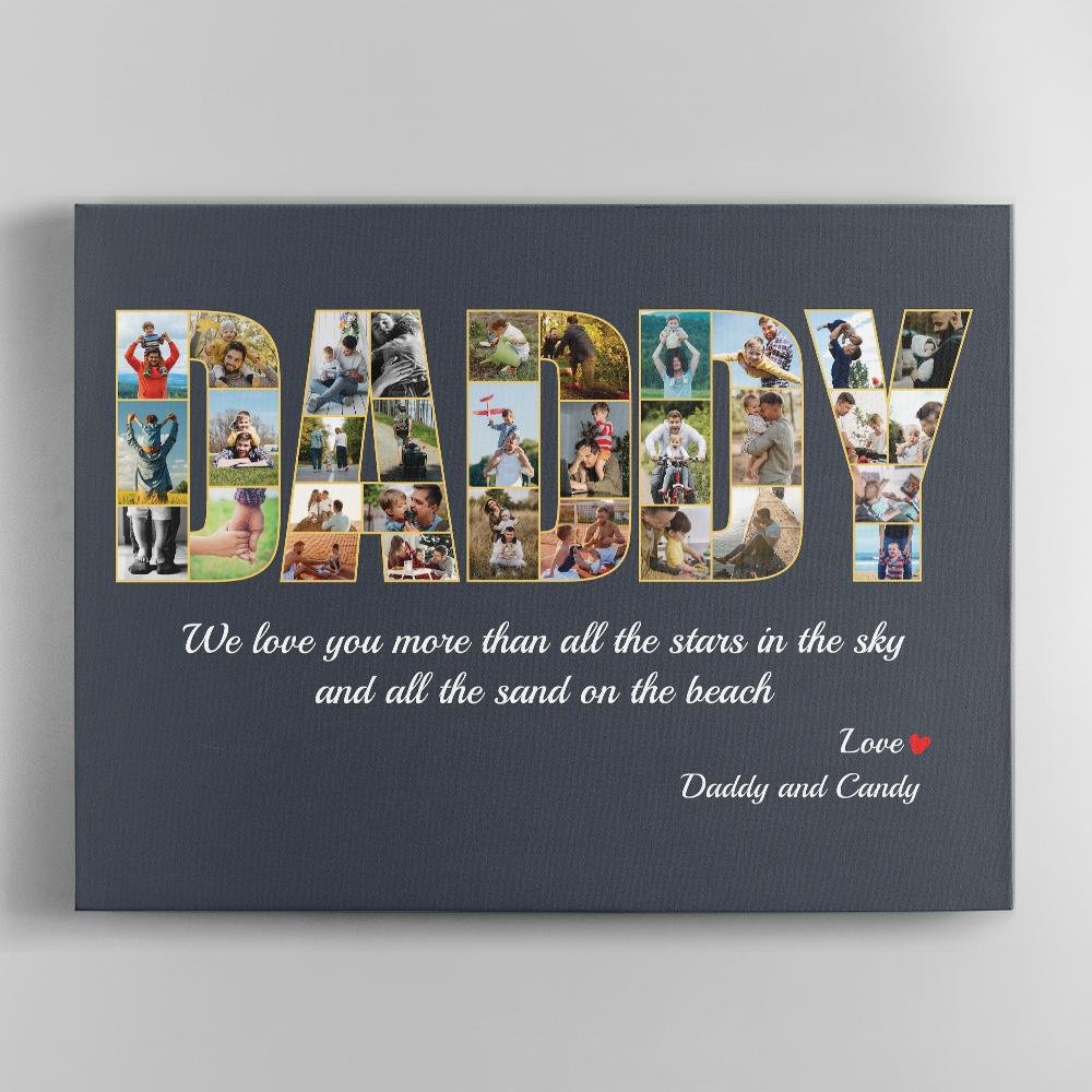 Daddy Custom Photo Collage, 32 Pictures, Personalized Name And Text Canvas Wall Art