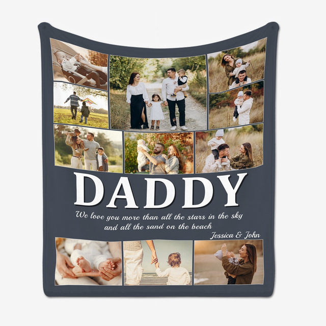 Daddy Custom Photo Collage, Personalized Name And Text Blanket