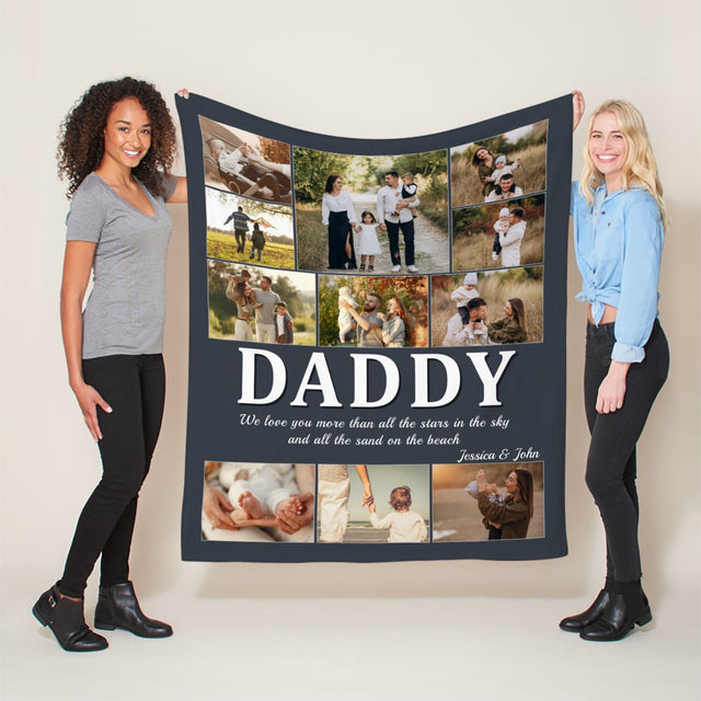 Daddy Custom Photo Collage, Personalized Name And Text Blanket