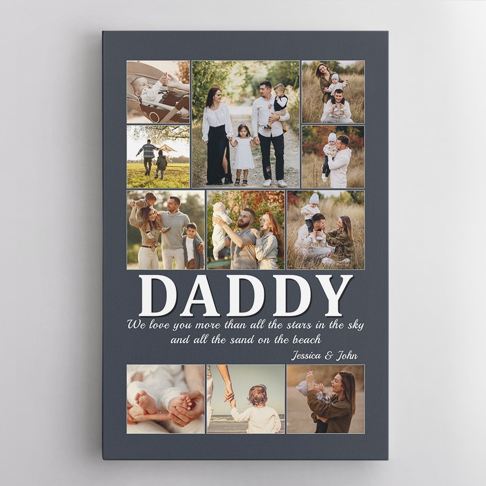 Daddy Custom Photo Collage, Personalized Name And Text Canvas Wall Art