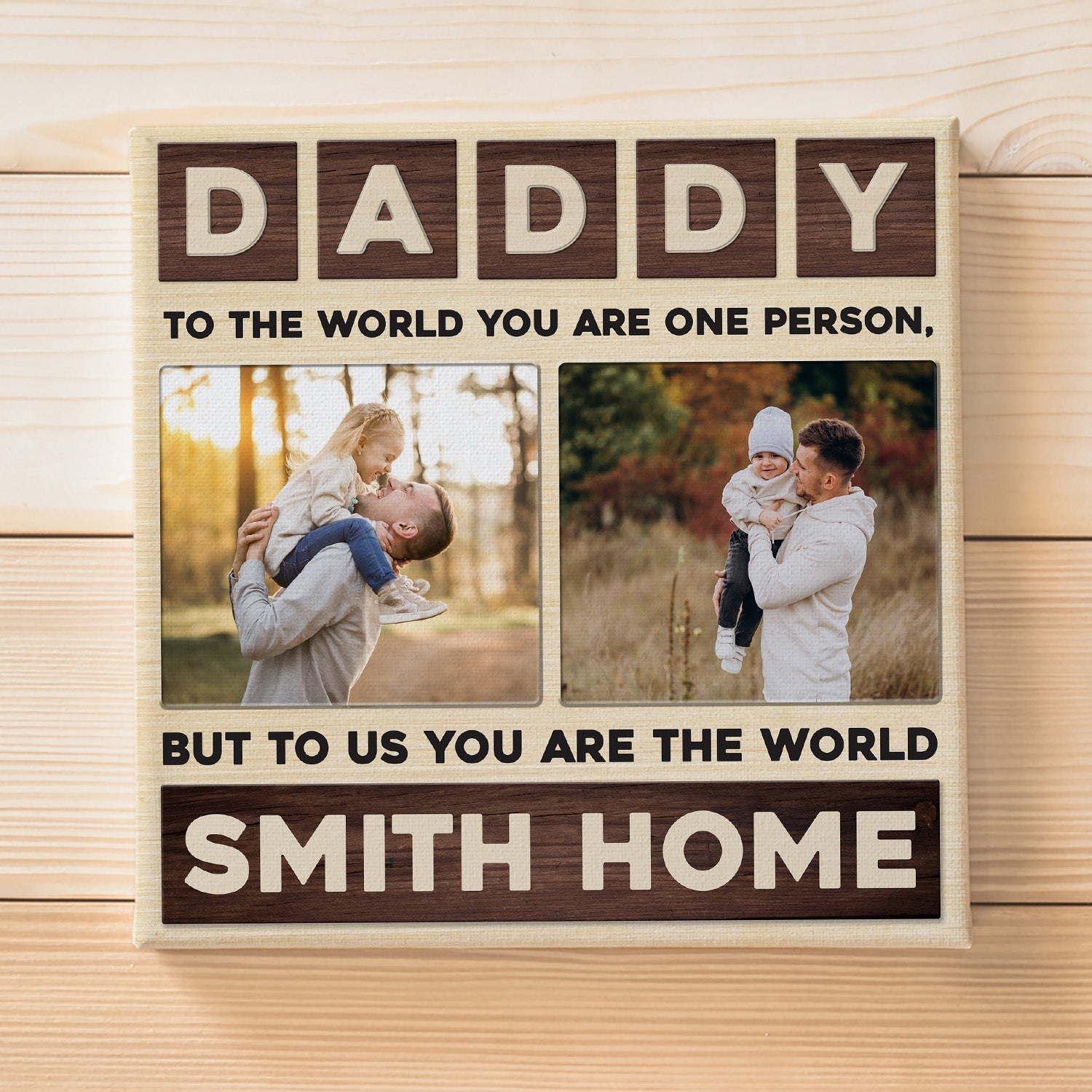 Daddy, Custom Photo, Personalized Family Name And Text, Square Canvas