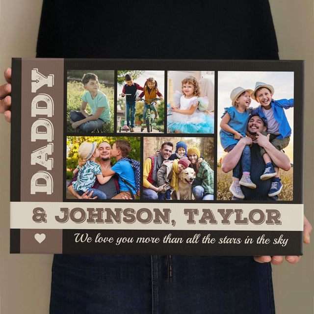 Daddy, Custom Photo, Personalized Name And Text Canvas Wall Art