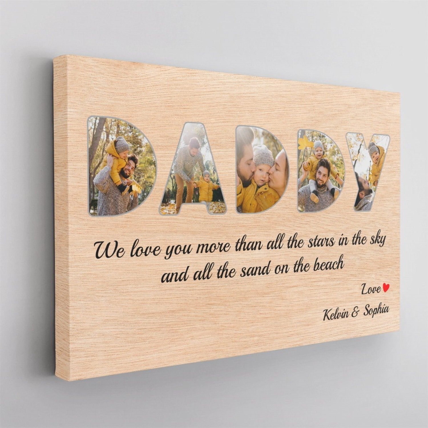 Daddy Custom Photo - Personalized Wood Background Canvas