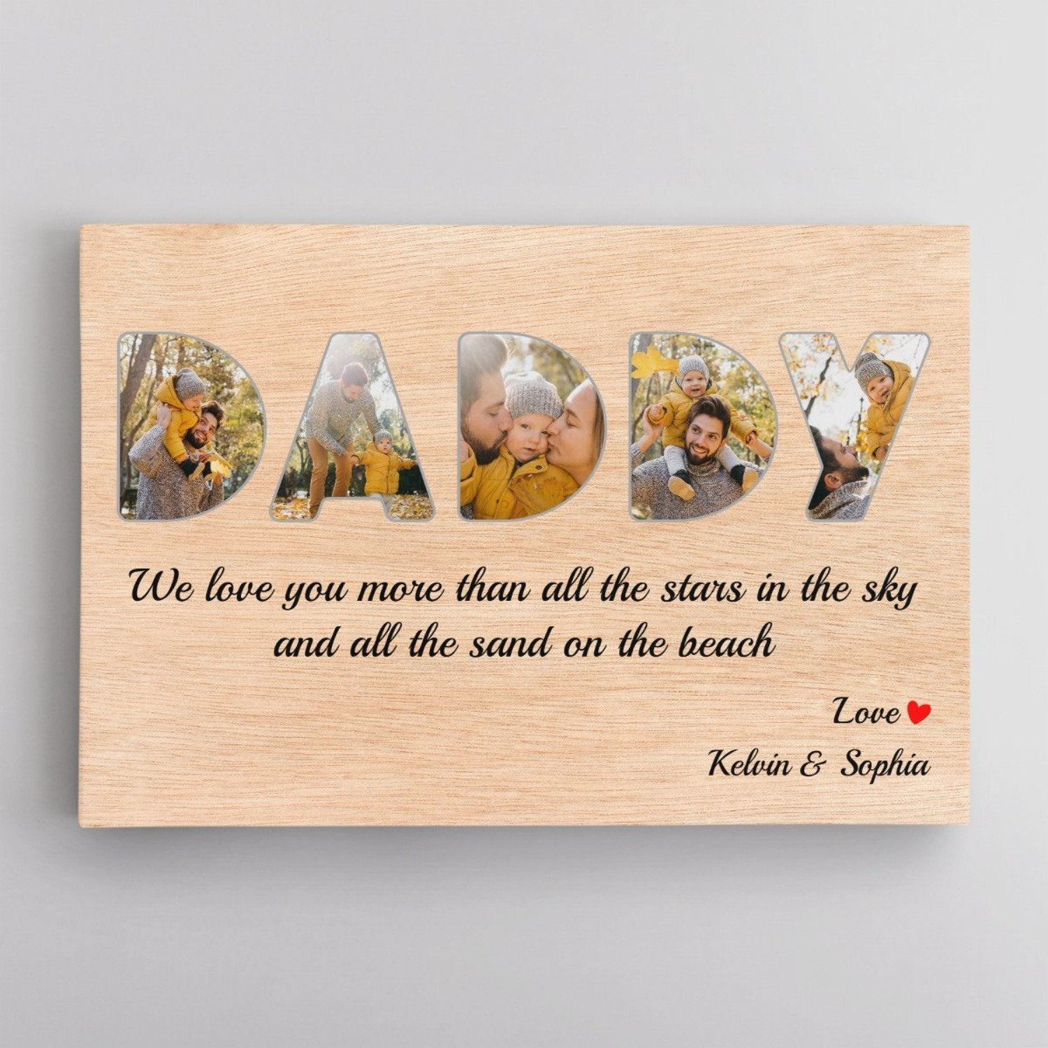 Daddy Custom Photo - Personalized Wood Background Canvas