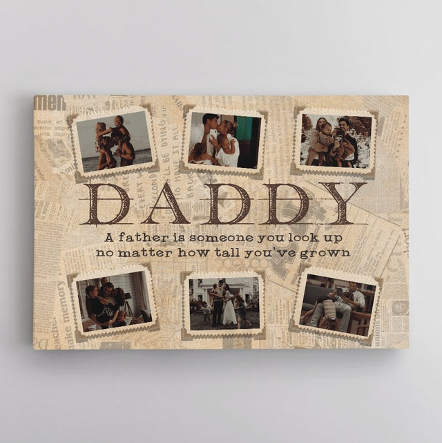 Daddy, Custom Photo, Postage Stamp Shape, Canvas Wall Art