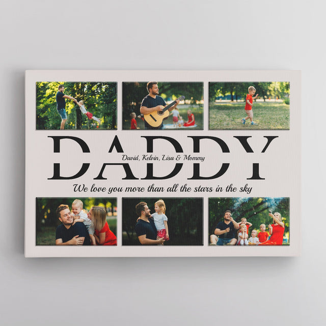 Daddy Custom Text and Photo - Personalized Navy Vintage Background Canvas