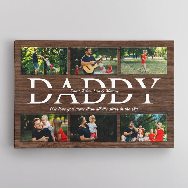 Daddy Custom Text and Photo - Personalized Navy Vintage Background Canvas