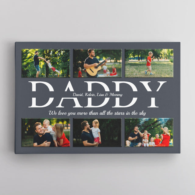 Daddy Custom Text and Photo - Personalized Navy Vintage Background Canvas