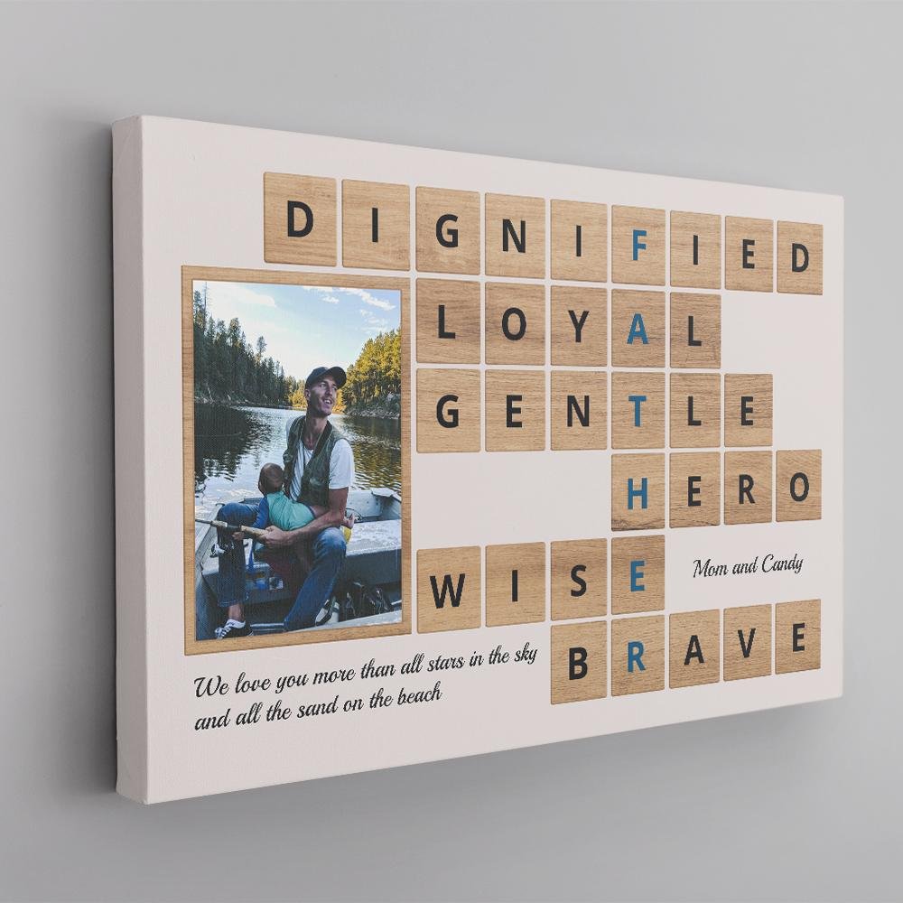 Daddy, Dignified, Loyal, Gentle, Hero, Wise, Brave, Custom Photo, Personalized Name And Text Canvas Wall Art