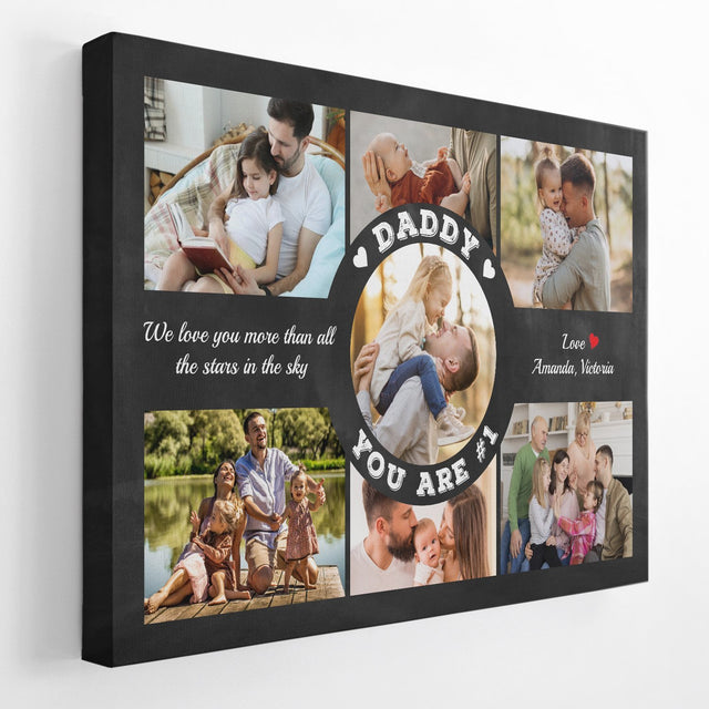 Daddy You Are Number 1, Custom Photo Collage, Personalized Name And Text Canvas Wall Art