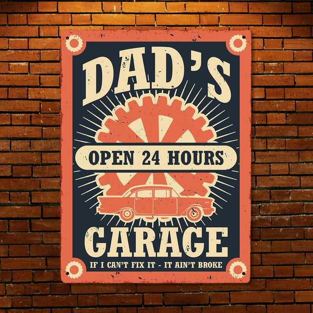 Dad's Garage Open 24 Hours, Metal Signs