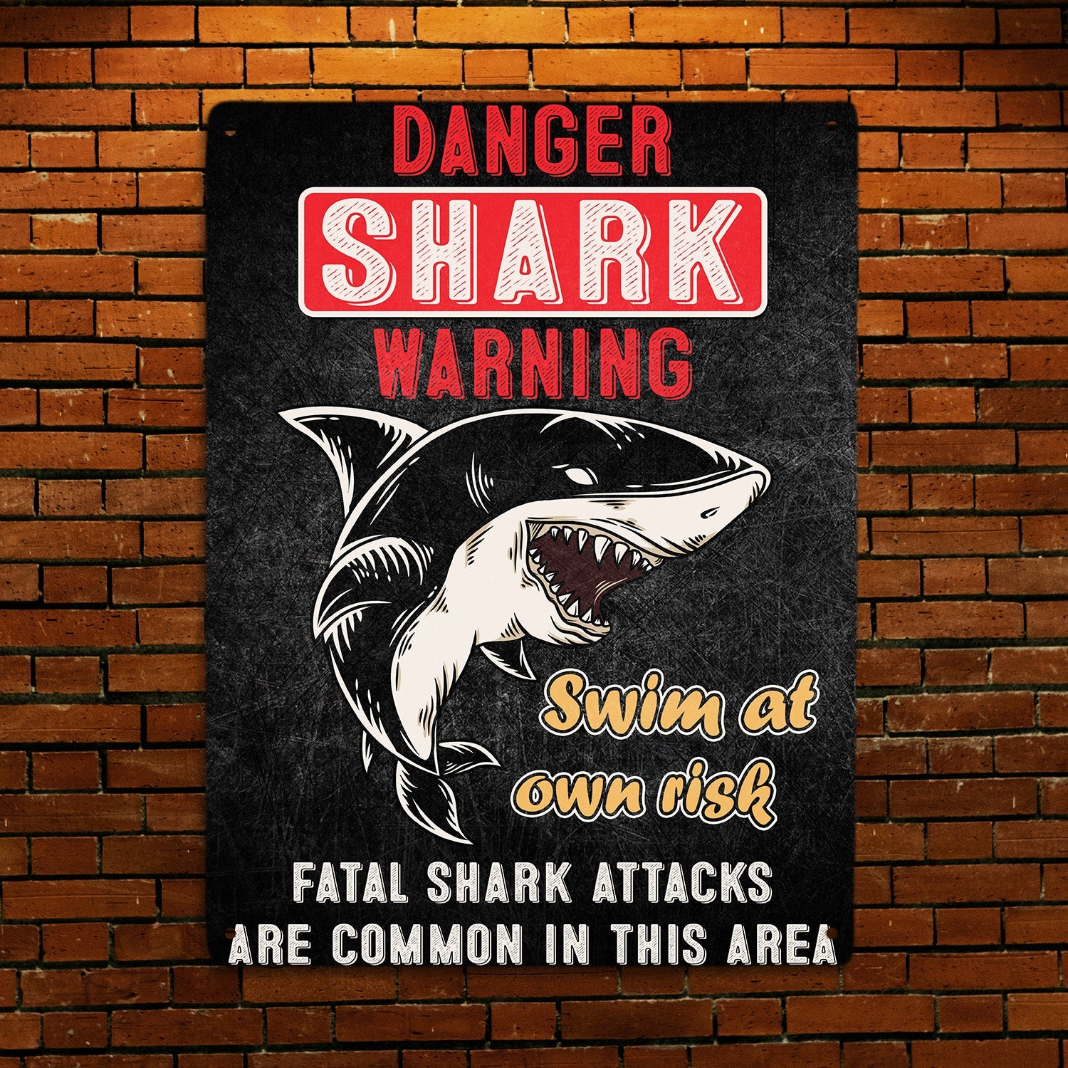 Danger Shark Warning Swim At Own Risk, Metal Signs