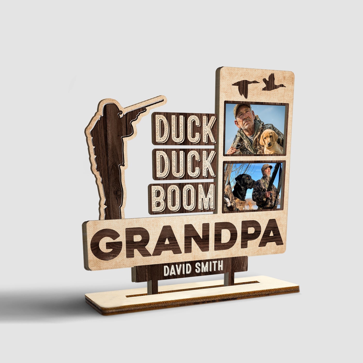 Duck Duck Boom Grandpa, Custom Photo, Wooden Plaque 3 Layers