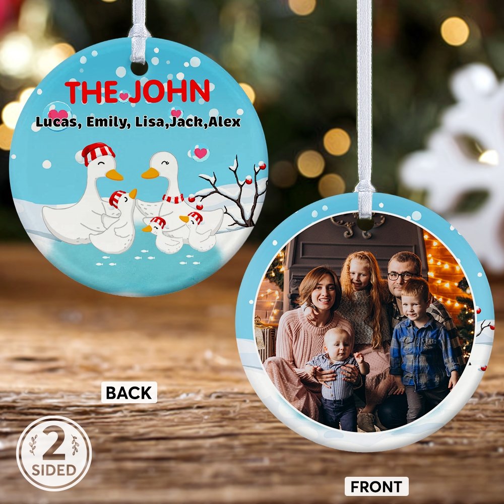 Duck Family Custom Photo And Text Decorative Christmas Circle Ornament 2 Sided