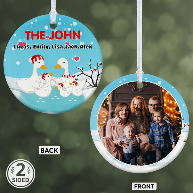 Duck Family Custom Photo And Text Decorative Christmas Circle Ornament 2 Sided