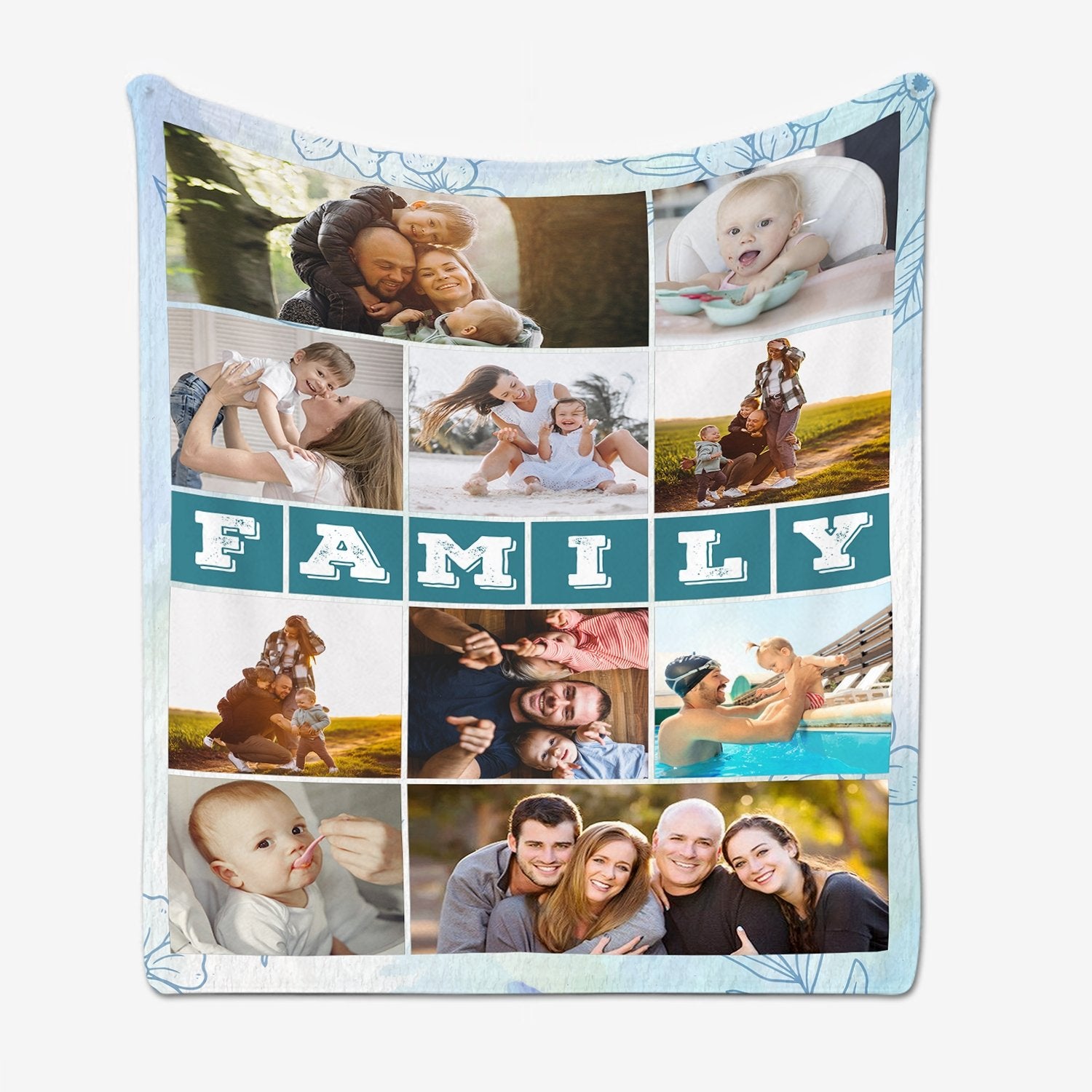Family Custom Photo Collage, 10 Pictures Blanket