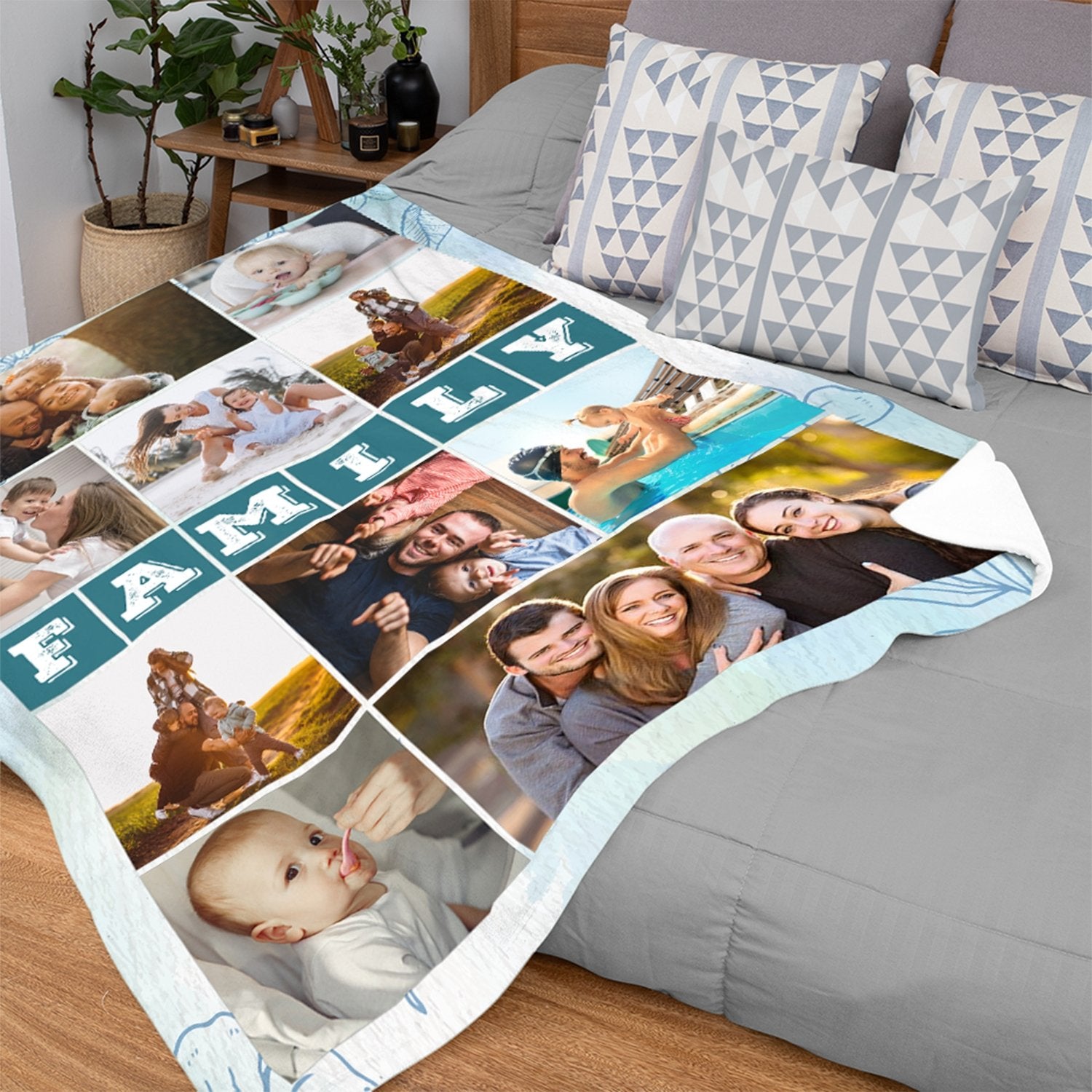 Family Custom Photo Collage, 10 Pictures Blanket