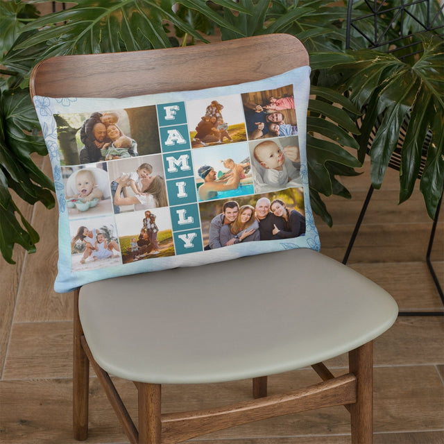 Family Custom Photo Collage, 10 Pictures Pillow