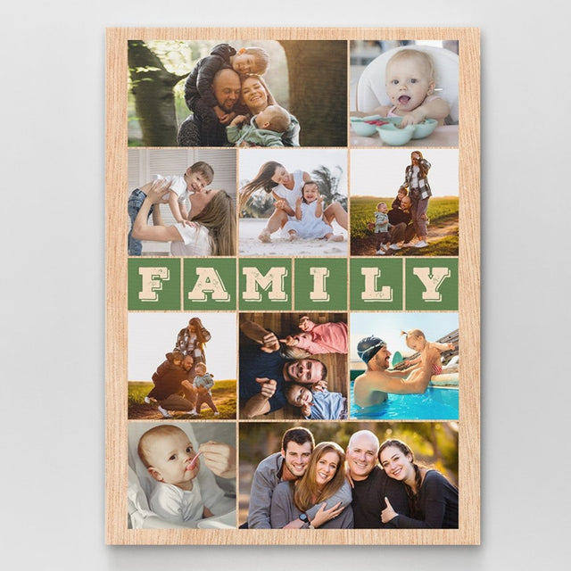 Family Custom Photo Collage Portrait Canvas - Personalized Light Wood Background