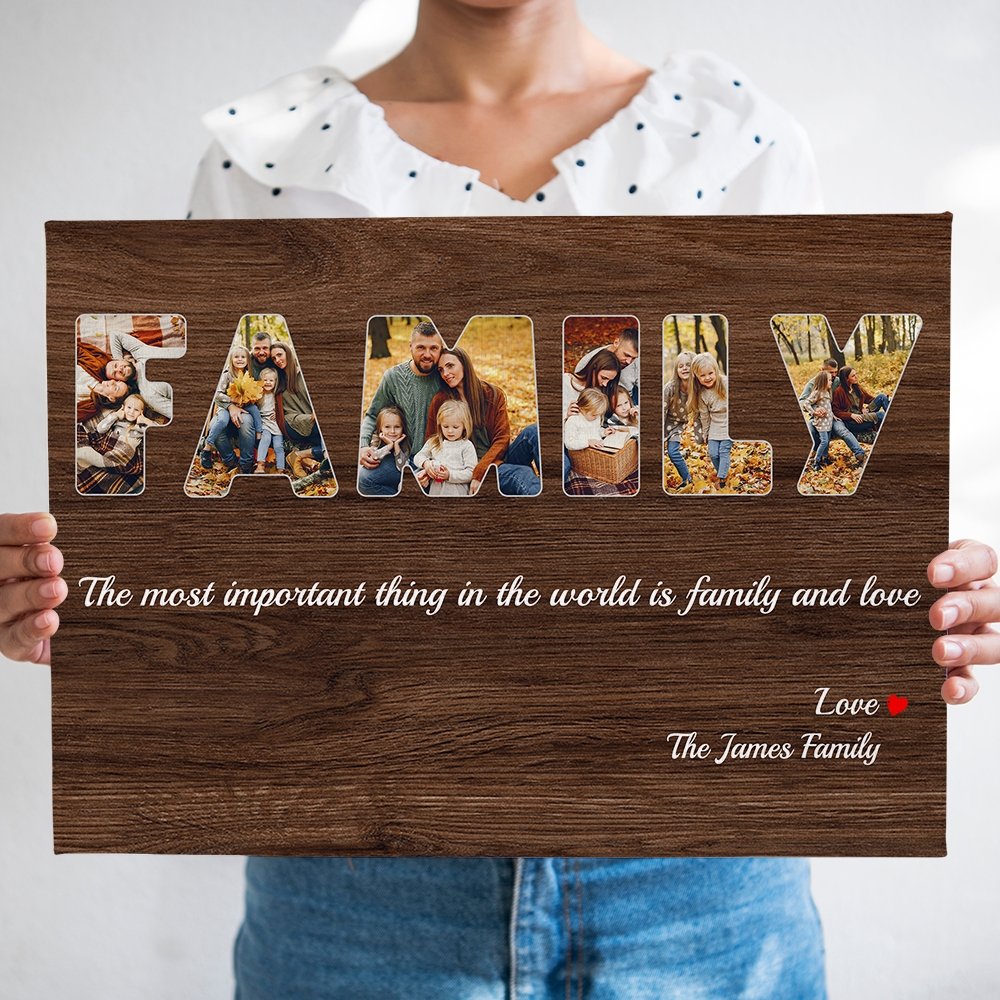 Family Custom Photo - Personalized Dark Wood Background Canvas