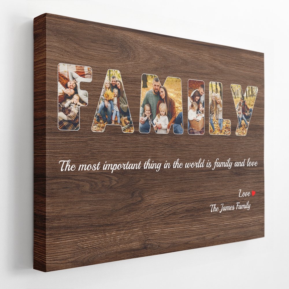 Unique Family Custom Photo Canvas Wall Art - Vintage Wood Background