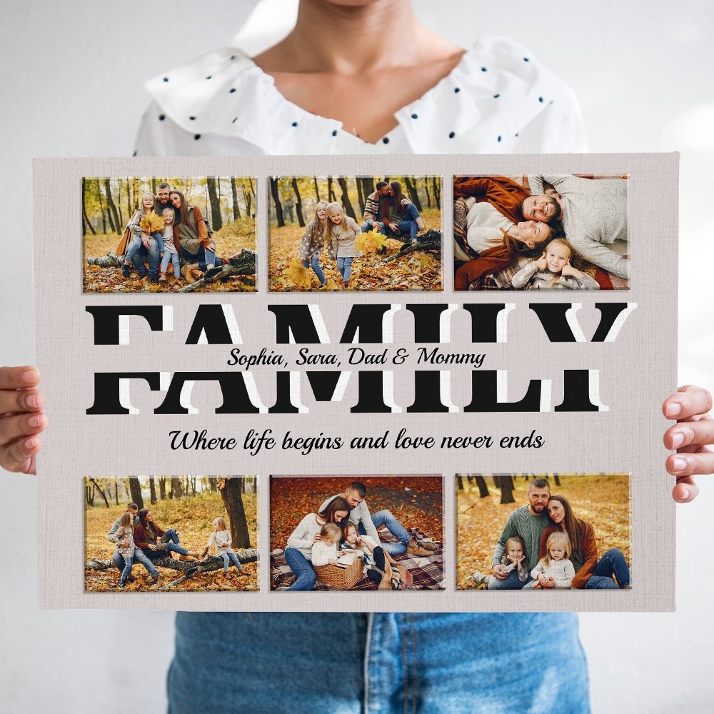 Family Custom Text and Photo - Personalized Light Grey Background Canvas