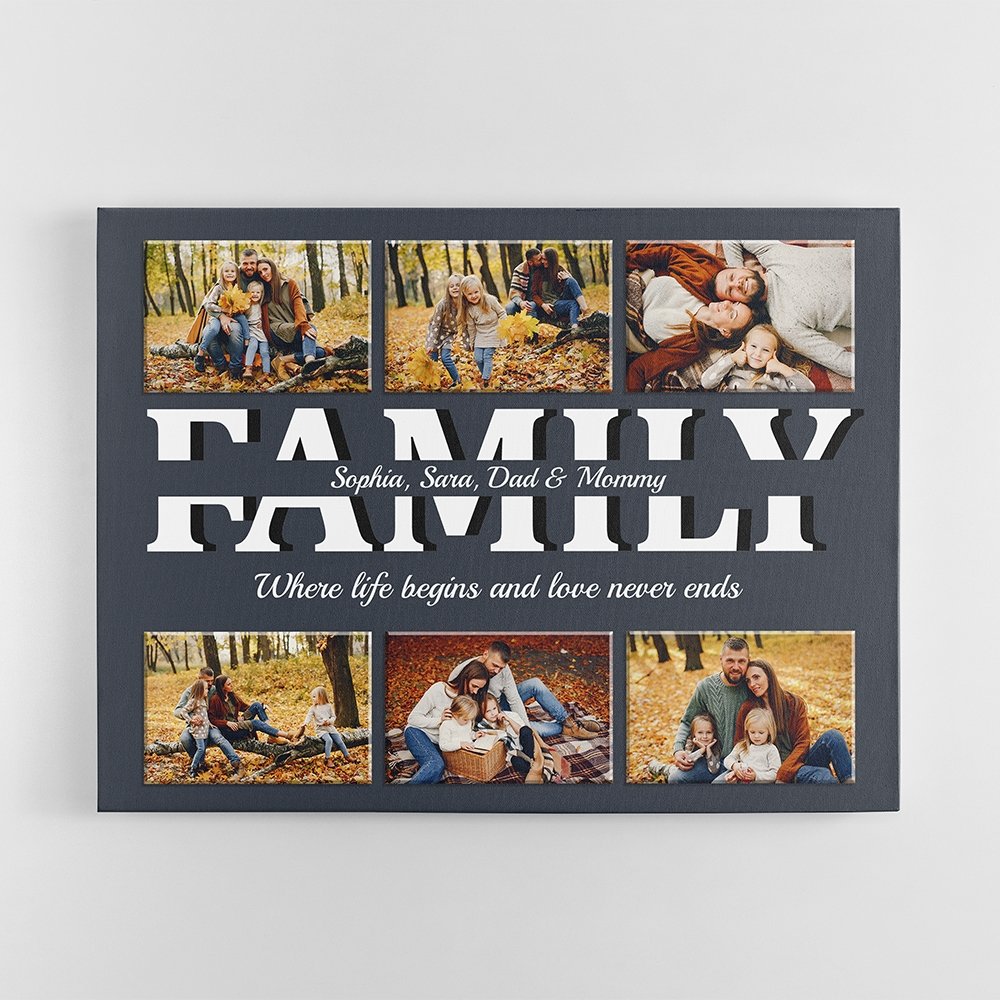 Family Custom Text and Photo - Personalized Navy Vintage Background Canvas