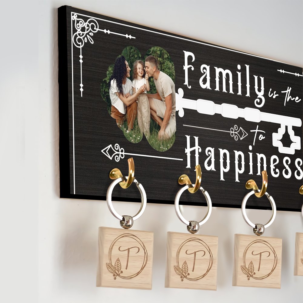Family Is The To Happiness, Custom Key Hook, Personalized Photo