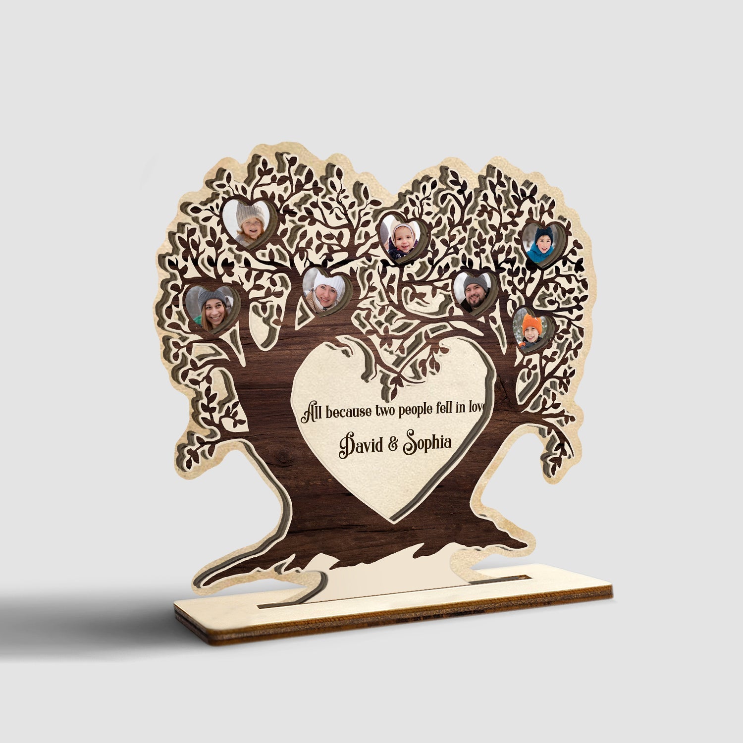 Family Tree, Custom Photo And Text, Wooden Plaque 3 Layers