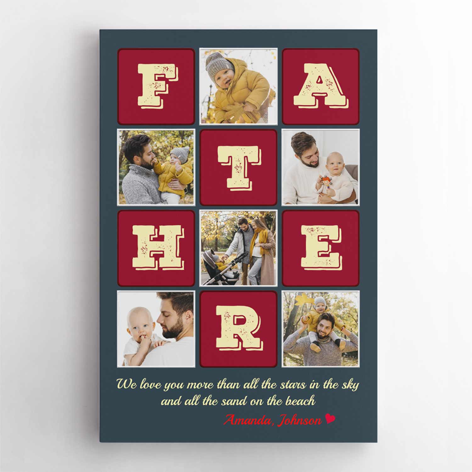 Father, Custom Photo Collage, Personalized Name Canvas Wall Art