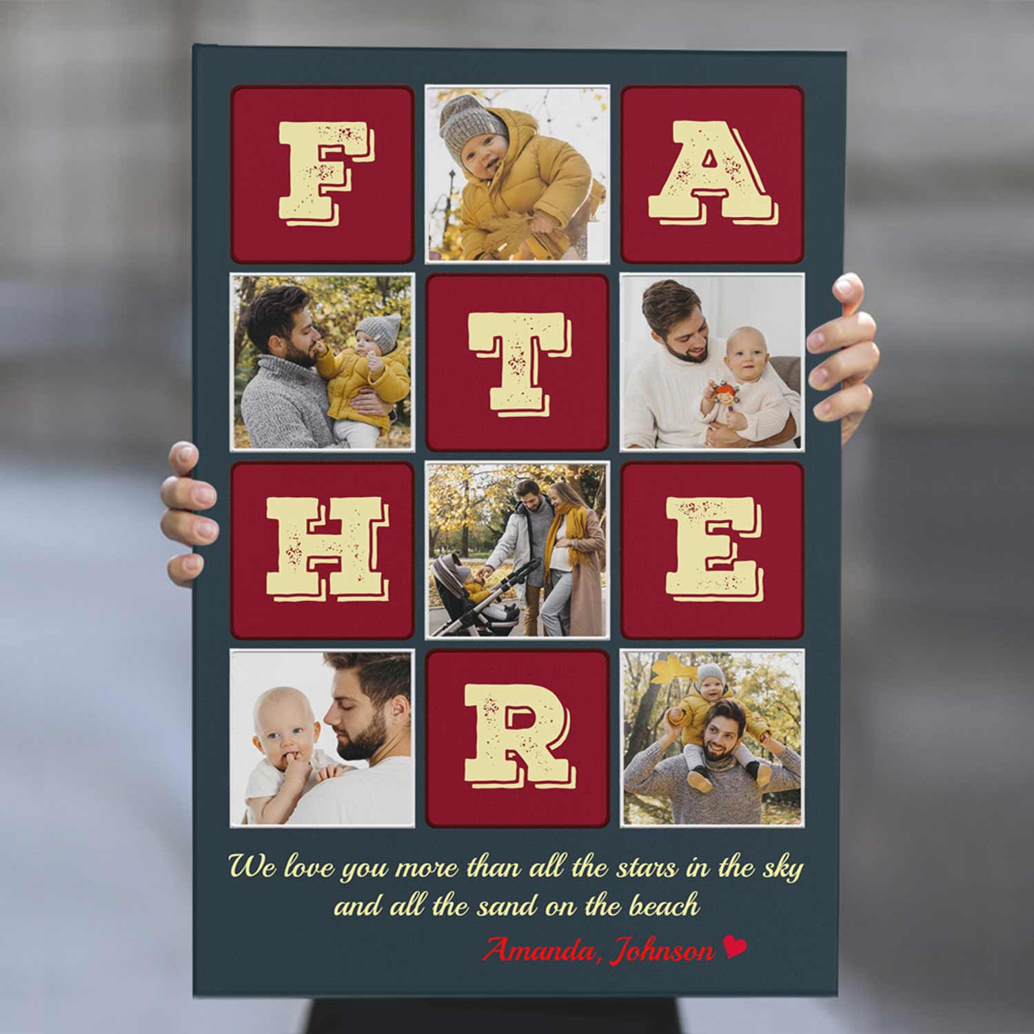Father, Custom Photo Collage, Personalized Name Canvas Wall Art