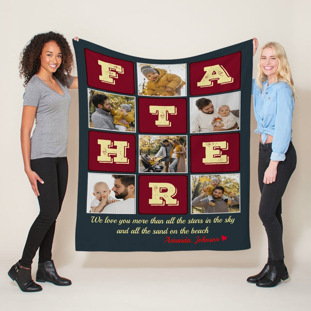 Father, Custom Photo, Personalized Name And Text Blanket