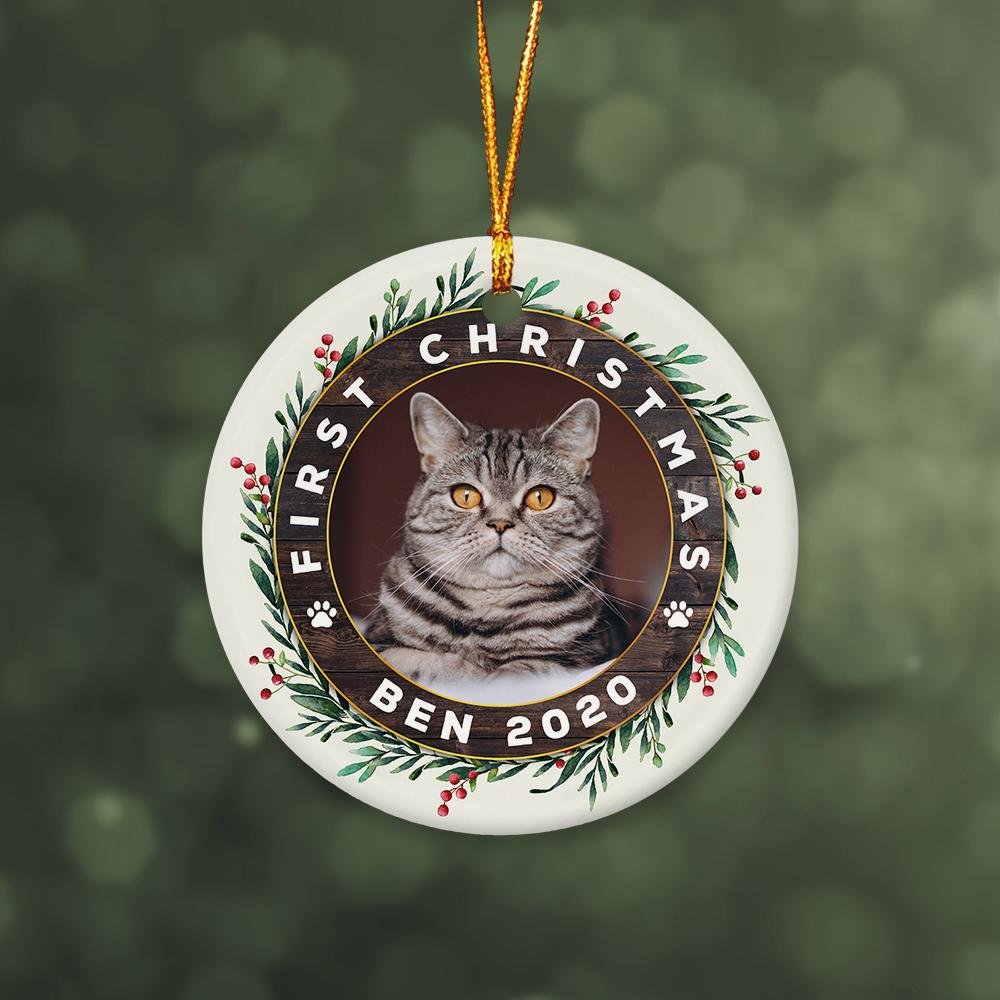 First Christmas Custom Photo And Cat Name Decorative Christmas Circle