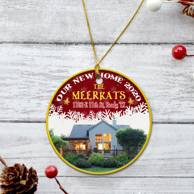 First Christmas In Our New Home Custom Photo Decorative Christmas Circle Ornament 2 Sided