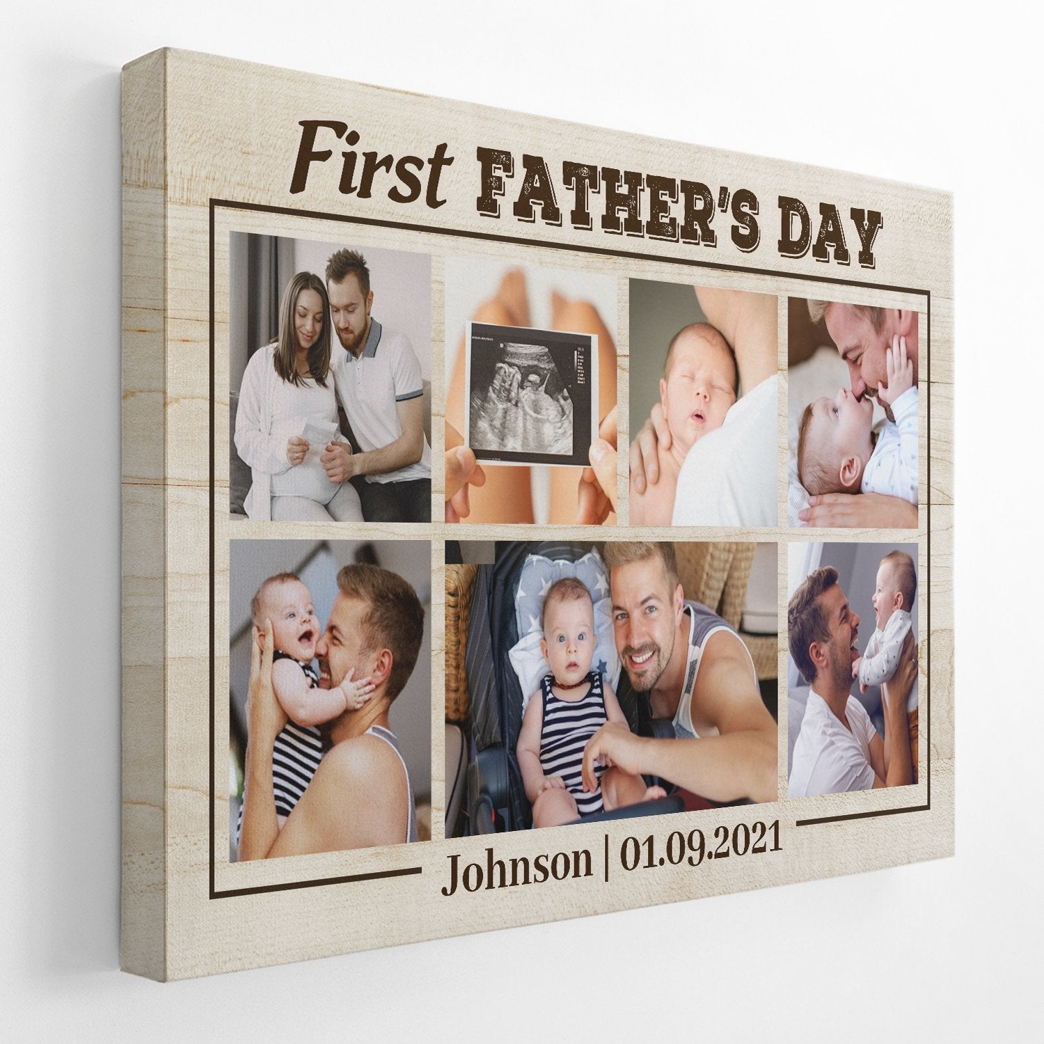 First Father's Day, Custom Photo, Personalized Name Canvas Wall Art